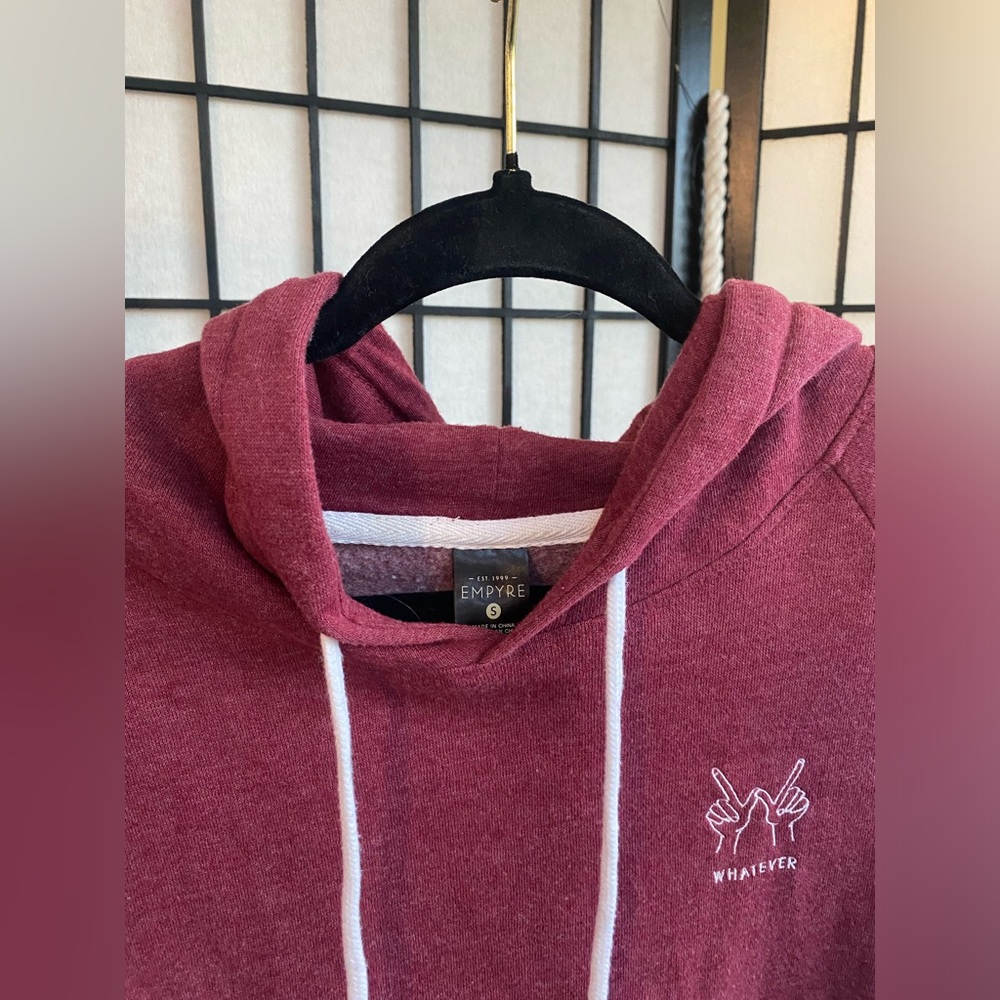 Small Red / Maroon Sweatshirt . Embroidered “whatever” on front left